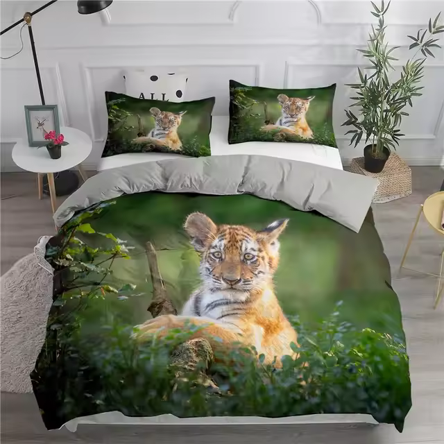 Conjunto de Funda de Almohada 3D de Gatos Lindos Ropa de Cama Suave de Poliéster para Tamaños Completos y Dobles - 1