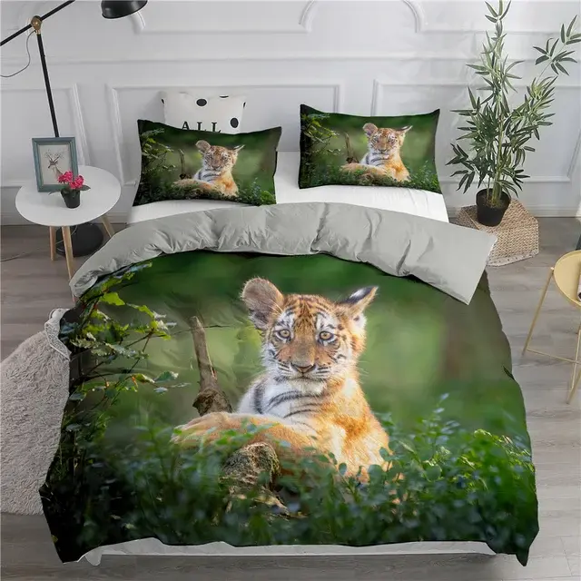 Conjunto de Funda de Almohada 3D de Gatos Lindos Ropa de Cama Suave de Poliéster para Tamaños Completos y Dobles - 1