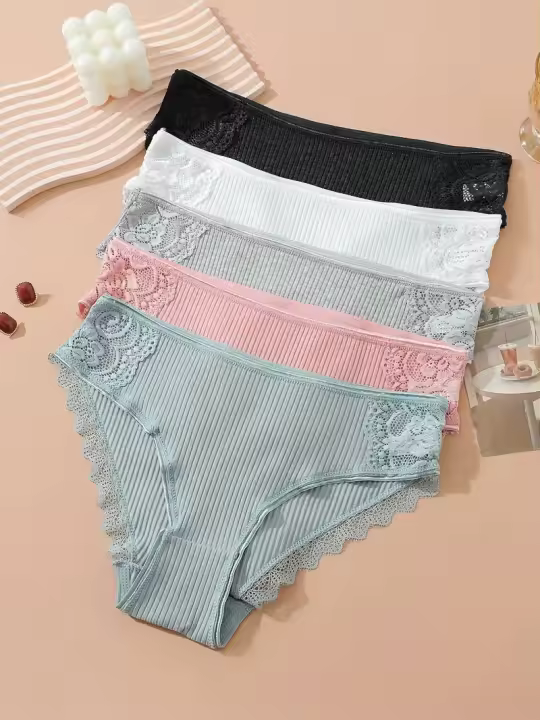 5 unids/set de bragas de algodón para mujer, bragas sexis de encaje, lencería acanalada de algodón, ropa interior calada femenina, calzoncillos de tiro bajo, M-2XL - 1
