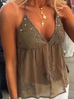 Top de Halter con Cuentas y Lentejuelas Sexy Escote en V, Espalda Abierta, Cordón, Vestido de Moda para Mujeres - details 1