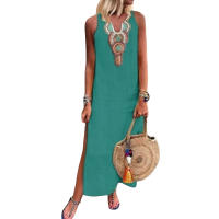 Vestido Casual Bohemio Midi Sundress de Algodón Lineno Suave con Estampado - details 7