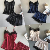 Conjunto de Pijama de Verano 2024 para Mujeres Sexy Escote en V Cómodo y Transpirable con Shorts de Suspensores - details 0