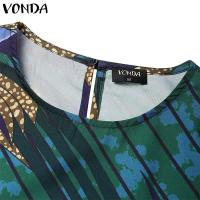 Vestido largo de talla grande 5XL VONDA Vintage estampado para mujer, vestido veraniego de fiesta con retales bohemios, vestido informal holgado de manga larga - details 6
