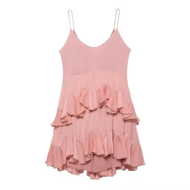 BUNO-vestido de fiesta ajustado para mujer, minivestido corto ajustado, sin mangas, con espalda descubierta y cuello bajo, volantes escalonados, verano 2025 - 1