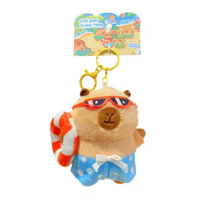 Llavero de capibara de peluche suave de dibujos animados, estilo isla, colgante para bolso, muñecos de capibara, adornos colgantes, lindo llavero para coche, regalos - 1