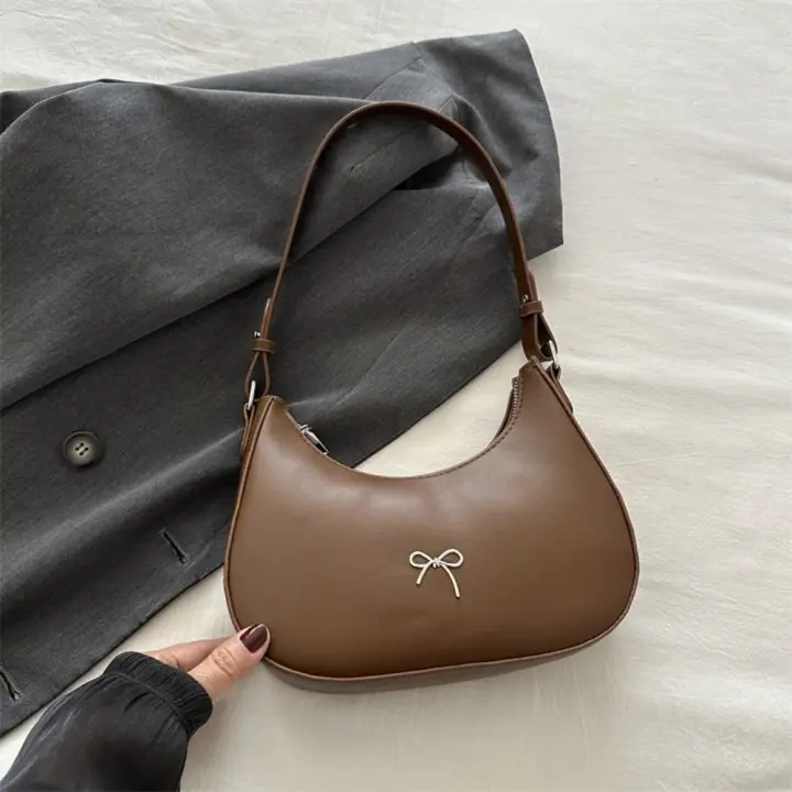 Nuevo diseño de moda, bolso para axila con lazo, bolso de cuero PU coreano con lazo para axila, bolso de mano Y2K de Color sólido para mujer - 1