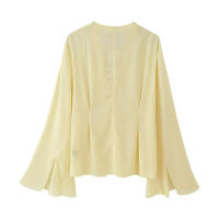 Camiseta Holgada con Cordones para Mujer OUWU Cuello en V, Mangas Acampadas, Color Sólido, Top Informal Simple Irregular, Blusa Elegante de Verano para Mujer - details 2