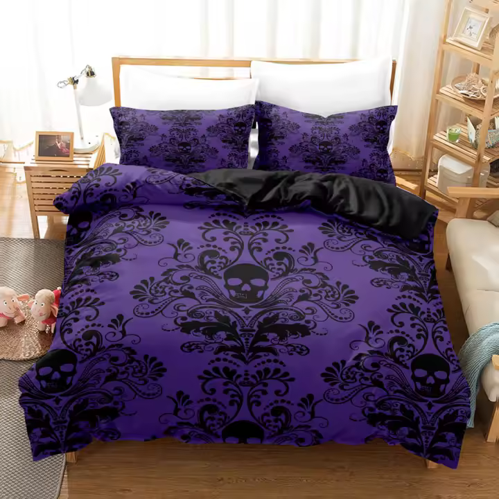 Juego de Ropa de Cama de Calavera Colorida Funda de Edredón, Funda de Almohada, Funda de Cama de Poliéster para Tamaño Rey y Reina - 1