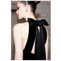 Bridedress mujeres Sexy cuello Halter elegante largo fiesta boda espalda arco sirena vestido de noche de terciopelo de talla grande Winered negro - details 1