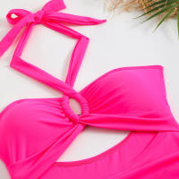 Nuevo traje de baño para mujer, traje de baño de una pieza de cintura alta de Color sólido, Bikini - details 12
