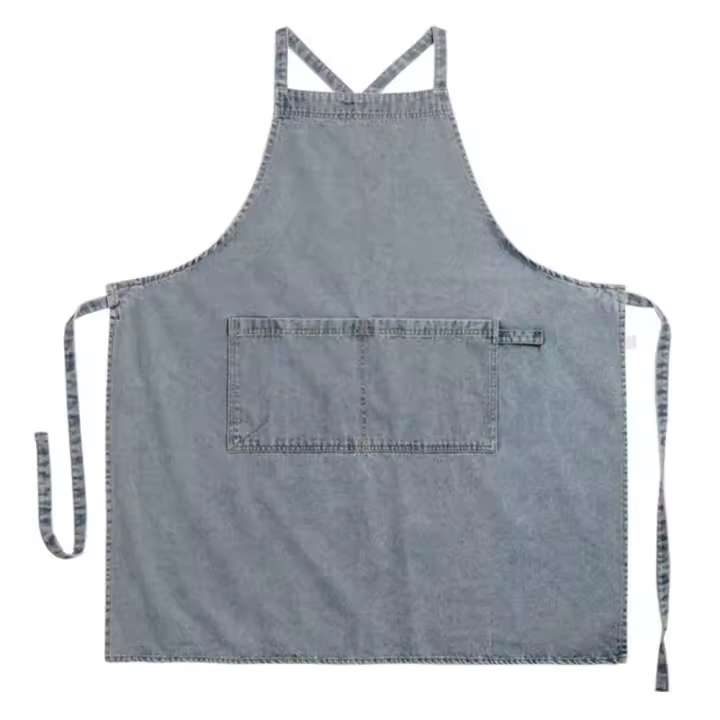 Delantal de algodón vaquero Lona coreana antiincrustable para limpieza del hogar, cocina, ropa de trabajo, delantal de peluquería, ocio, jardinería, hornear - 1
