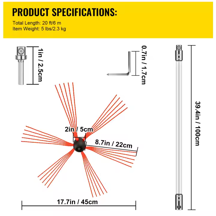 SucceBuy Kit de varillas flexibles para barrido de chimeneas – Nylon, cabezales de cepillo, varillas blancas, fácil conexión – Herramienta de limpieza de chimeneas - 1