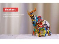 Figuritas de elefante impresas con transferencia colorida de resina, adornos de arte moderno, animales Feng Shui, accesorios de decoración para el Interior del hogar y la Oficina - details 3