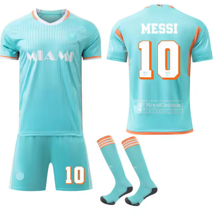 Los adultos2024-25 New Miami 2º visitante Verde Naranja No. 10 Messi Uniforme de Fútbol Tercera Camiseta de Visitante para Niños - 1