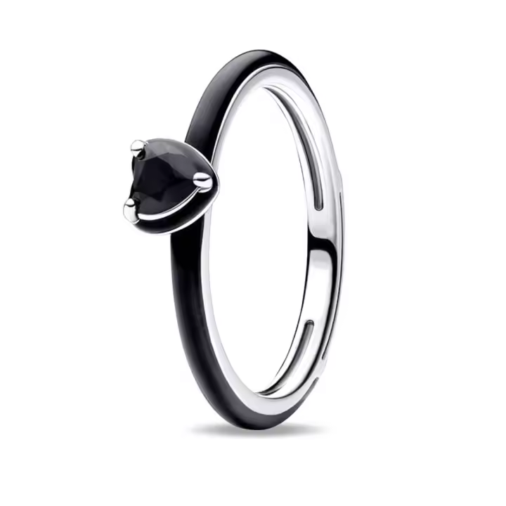 Anillo de Plata de Ley 925 con incrustaciones de Diamantes Negros, anillo de Boda apilable en forma de corazón para Mujer, anillo de Boda de Plata esterlina - 1
