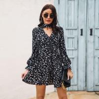 Vestido corto de gasa con cuello en V para mujer, Bonito traje elegante y de manga larga con estampado Floral, novedad - details 4