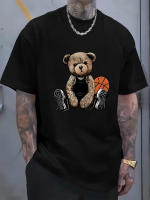 Camiseta con estampado gráfico de oso 100% algodón para hombre, camiseta de manga corta con cuello redondo, ropa de hombre para verano al aire libre - details 5