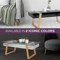 Mesa Auxiliar - Mesa de Centro Rectangular de Vidrio y Madera con Bandeja para Revistas, Mesa de Centro Baja para Salón y Oficina. - details 7