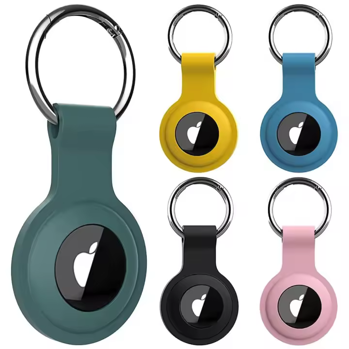 Soporte AirTag para llavero, funda de silicona para llaves, bolsas, equipaje, collares de mascotas, diseño antipérdida y resistente a los arañazos para Apple AirTags 2021, paquete de 5 - 1