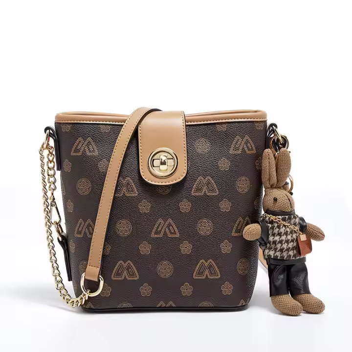 FOXER-Bolso de hombro cruzado de PVC para mujer, bolsa pequeña de cubo, bolso de teléfono estampado femenino con colgante - 1