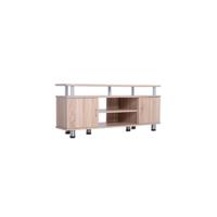 Mueble de TV moderno para televisores de 65 pulgadas, mesa de TV para salón con 2 puertas, 2 estantes abiertos y patas de madera, 150x39x50 cm, blanco. - details 9