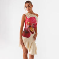 G25DS013 Vestido con abertura y estampado floral con hombros descubiertos para primavera y verano para mujer - details 3