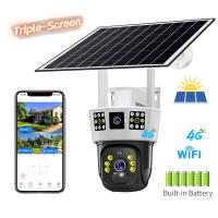 Cámara de vigilancia alimentada por energía Solar, Triple pantalla, 360 °, exterior, día-noche, a todo Color, remota, inalámbrica, 3 pantallas - details 0