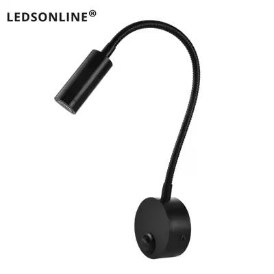 Aplique de pared Lmap, lámpara de dormitorio de 3W, interruptor de encendido/apagado, blanco, plateado, negro, Flexible, cuello de cisne, luces de lectura de cabecera para el hogar - 1