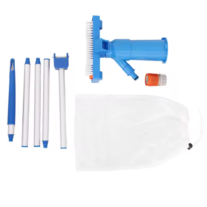 Juego de limpiador subacuático portátil para piscina con cepillo y poste, se conecta a la manguera de jardín - 1