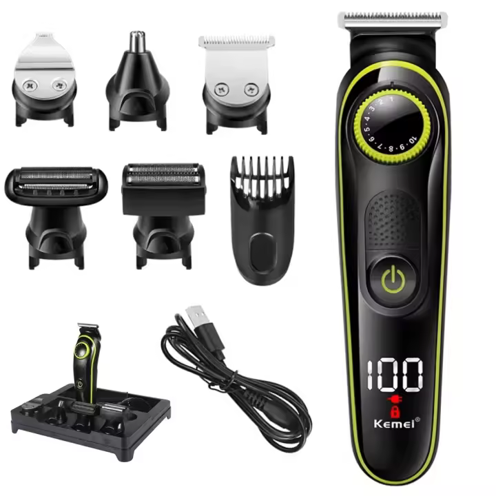 Kemei-cortadora de pelo eléctrica multifuncional para hombres, máquina de afeitar eléctrica para la nariz, Kit de aseo, 696 - 1