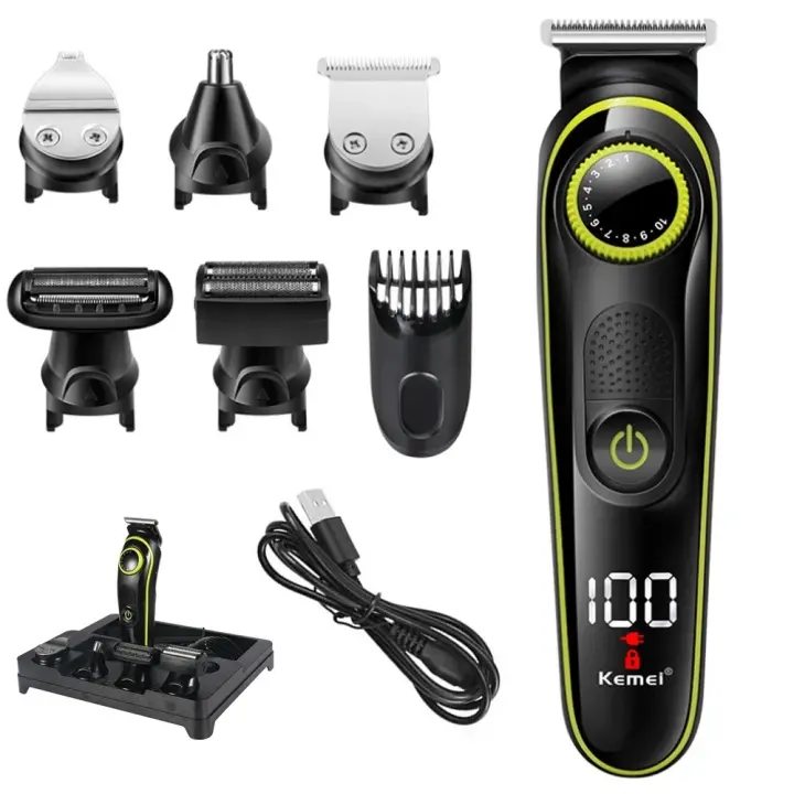 Kemei-cortadora de pelo eléctrica multifuncional para hombres, máquina de afeitar eléctrica para la nariz, Kit de aseo, 696 - 1