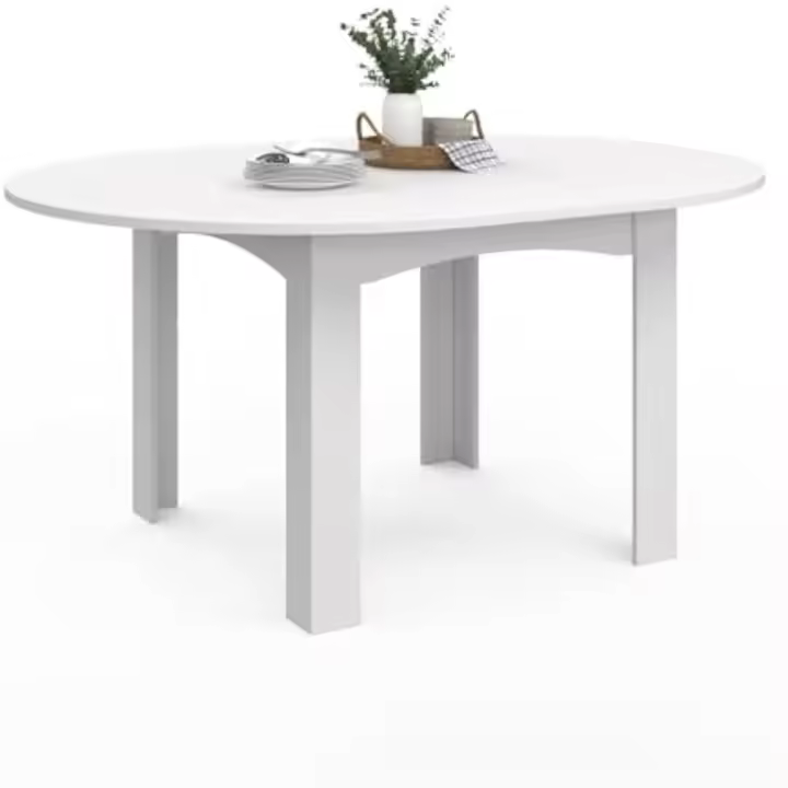 Mesa de comedor extensible redonda para 4-8 personas, 110-150 cm, color blanco - 1