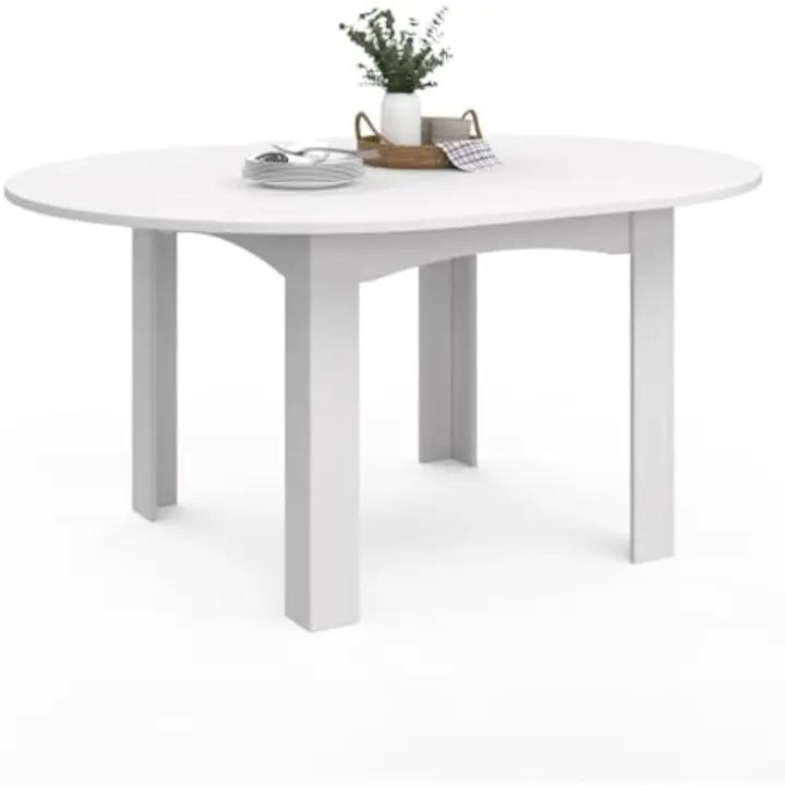 Mesa de comedor extensible redonda para 4-8 personas, 110-150 cm, color blanco - 1