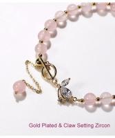 Pulsera de Curación de Mariposa de Cuarzo de Rosa de Oro 14K Ajustable - details 3
