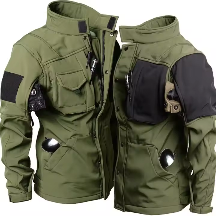 Chaqueta de Moto Táctica de Piel de Tiburón Abrigo de Invierno Impermeable, Cálido, Multipolquera para Hombres Ideal para Salir de Casa - 1