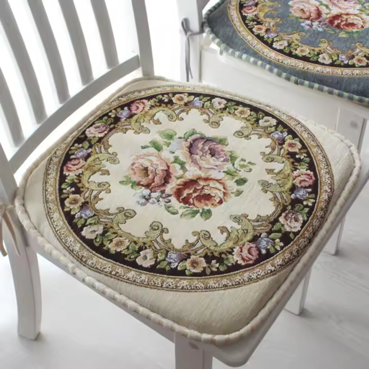 Cojín para taburete de chenilla, cojín para silla de comedor, alfombrilla de asiento suave Vintage, alfombrilla para silla bordada desmontable antideslizante, alfombrilla para oficina y aula - 1
