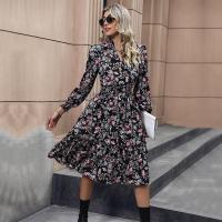Vestidos de manga larga para mujer, vestido de cintura femenina, flor floral, una pieza, Haruku - details 3