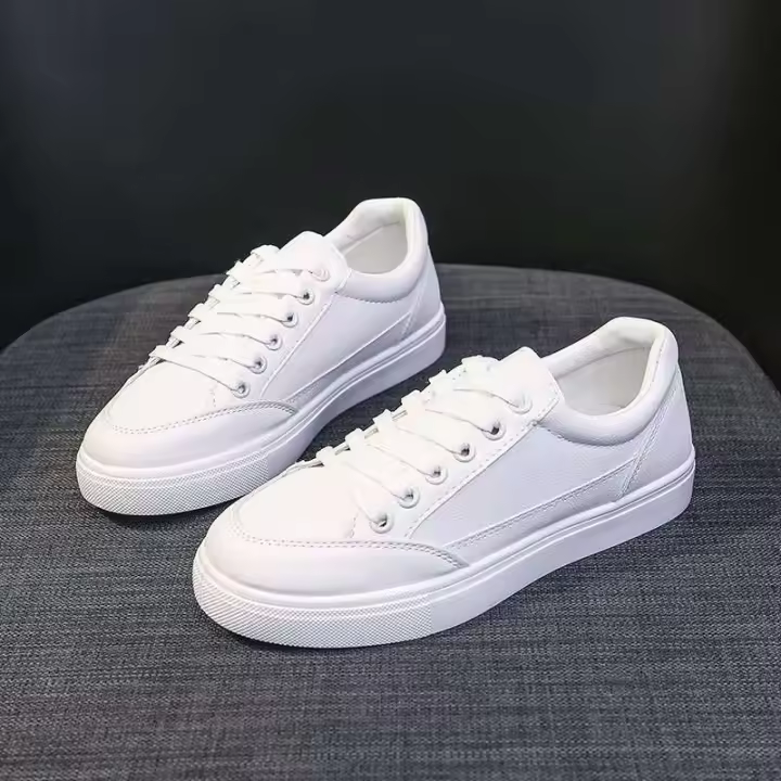 Zapatos deportivos de moda para mujer planos blancos para caminar informales de corte bajo con plataforma superior de PU - 1