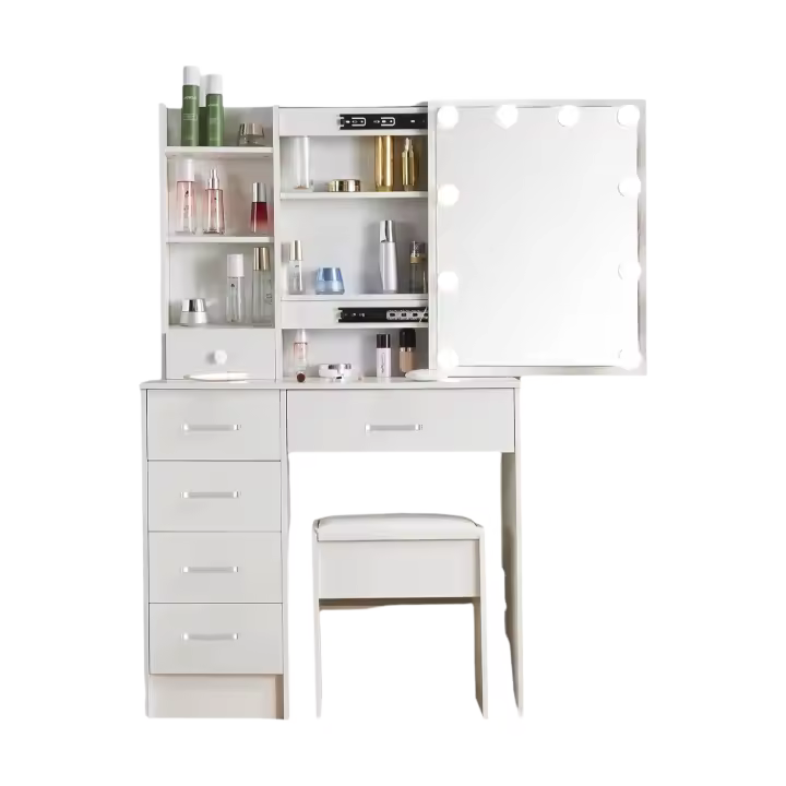 Maquillaje de Luces 10 Brillo Ajustable Espejo Grande con 6 Cajones Morno Blanco 80x36x131 cm - 1