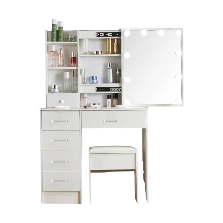 Maquillaje de Luces 10 Brillo Ajustable Espejo Grande con 6 Cajones Morno Blanco 80x36x131 cm - 1