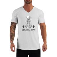 Human Skeleton Deadlift Barbell Gym Cotton V-Neck Short Sleeve T-shirts Mens Summer Breathable Slim Fit Casual Sports T Shirts - details 12