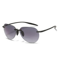 Gafas de sol de lectura sin montura, lentes grises bifocales, TR90, patillas elásticas, cómodas, protección UV + 0,75 a + 4 - details 2