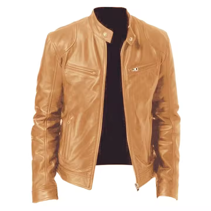 Chaqueta de piel para hombre con múltiples bolsillos y botones de moto. - 1