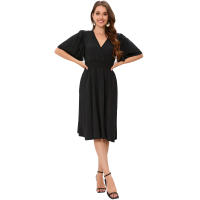 2025 Primavera/Verano Nuevo vestido de viajero negro con cuello en V para mujer - details 1