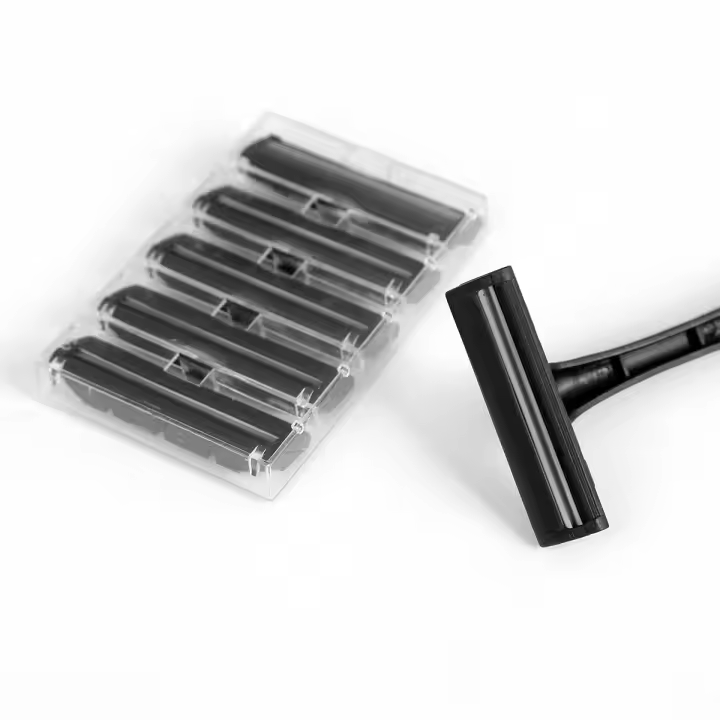 Juego de cuchillas de afeitar para hombres, 1 Mango, 6 piezas, 2 cuchillas, afeitadora de plástico desechable, herramienta de eliminación de pelo, juego de afeitadora Manual - 1
