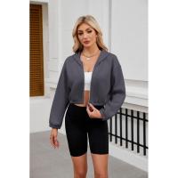 Sudadera con capucha y cremallera para mujer, estilo holgado, corto y plano, a la moda - details 18