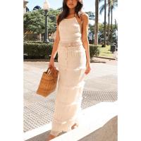 2025 Nuevo conjunto de dos piezas sin mangas de gasa con cintura elástica, conjunto de falda holgada para vacaciones - details 16