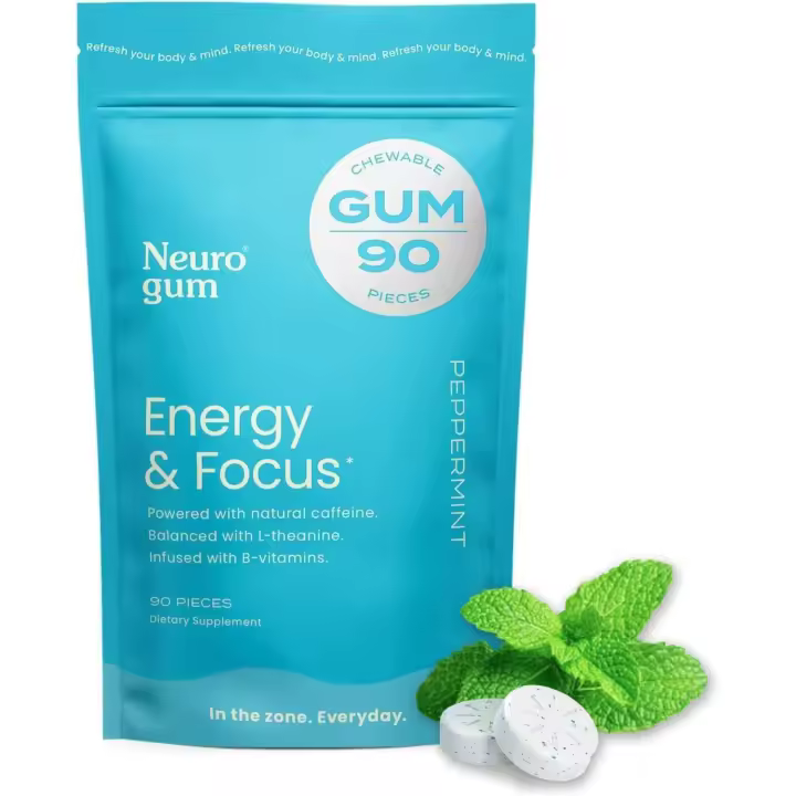 Chicle NeuroGum caliente (90 piezas) sin azúcar con cafeína Natural L-teanina + vitamina B12 B6 suplemento de enfoque energético nootrópico para - 1