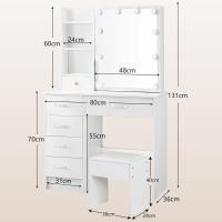LED, tocador con espejo para maquillaje, 3 colores con brillo ajustable, mesa cosméticos con estantes ajustables, 6 cajones (131 x 80 x 36 cm) - details 6