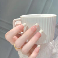 Manicura postiza larga rosa de estilo francés suave con uñas de borde inofensivo y liso para decoración de uñas DIY - details 4